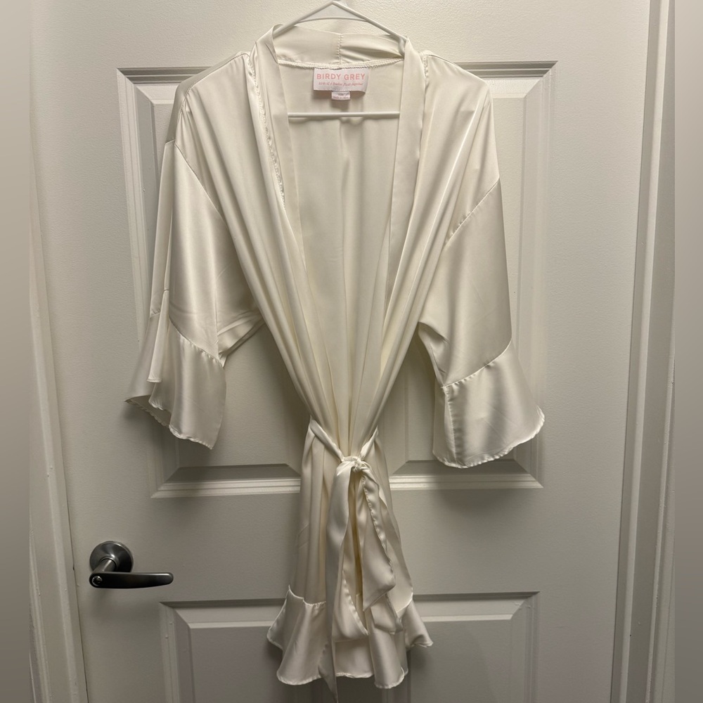 Birdy Grey White Satin Ruffle Robe - Picture 3 of 11
